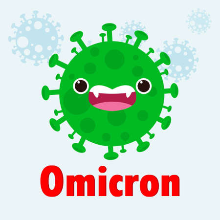 Cute Omicron 21 Covid variant B.1.1.529. Coronavirus isolated on white backgroundのイラスト素材