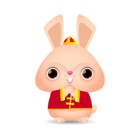 Happy Chinese new year 2023 greeting card, the year of the rabbit zodiac, Little bunny greeting gong xi fa cai, calendar, Cartoon isolated white background vector illustrationのイラスト素材
