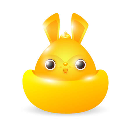 2023 Chinese new year, Golden rabbit with gold ingots, gong xi fa cai, year of the rabbit zodiac of Animal lucks Cartoon vector illustration isolated on white background.のイラスト素材