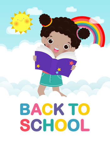back to school with school kids reading book education concept, cartoon happy children background banner Template for advertising brochure, your text, child and frame isolated Vector Illustrationのイラスト素材