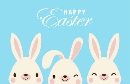 Happy Easter day poster. Little Rabbit Bunny cartoon flat with greeting card. Easter egg festival background banner template isolated vector illustrationのイラスト素材