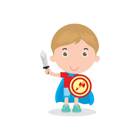 vector llustration of Kids Superheroes wearing comics costumes isolated on white backgroundのイラスト素材