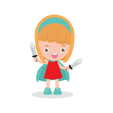 vector llustration of Kids Superheroes wearing comics costumes isolated on white backgroundのイラスト素材