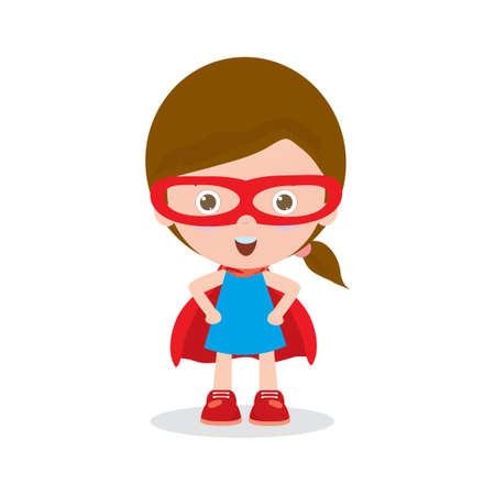vector llustration of Kids Superheroes wearing comics costumes super hero children isolated on white backgroundのイラスト素材