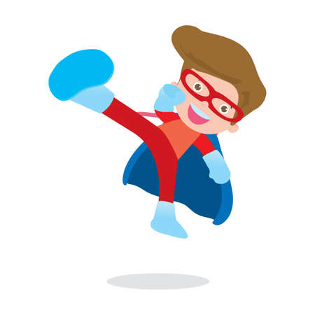 vector llustration of Kids Superheroes wearing comics costumes super hero children isolated on white backgroundのイラスト素材