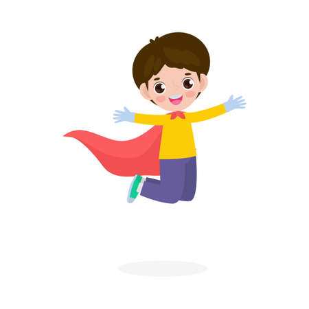 vector illustration of Kids Superheroes wearing comics costumes, flat isolated on white backgroundのイラスト素材