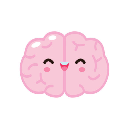 Cute funny smile human brain character with happy face relax , Vector illustration kawaii icon design Isolated on white backgroundのイラスト素材