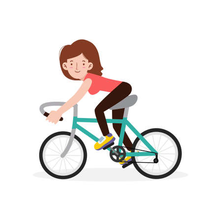 Healthy and happy cyclist people riding health care concept flat design illustration isolated on white backgroundのイラスト素材