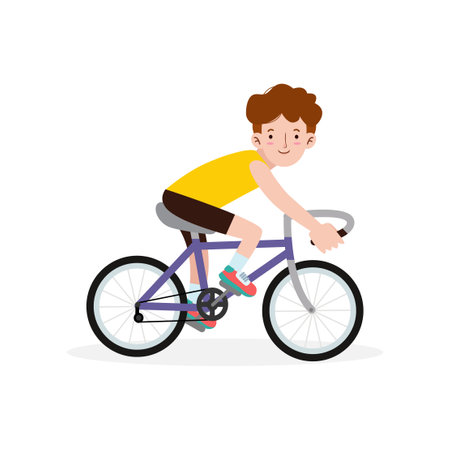 Healthy and happy cyclist people riding health care concept flat design illustration isolated on white backgroundのイラスト素材