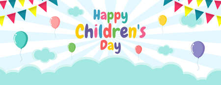 Happy children's day banner Template background, advertising brochure, your text, flat Funny cartoon isolated vector Illustrationのイラスト素材