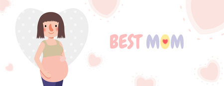 Happy Mother's day greeting card. banner template Beautiful pregnant mother and i love mom with holiday background isolated Vector illustration modern flat styleのイラスト素材