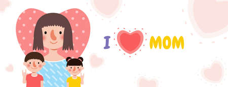 Happy Mother's day banner template, mother hugging son and daughter, i love mom with holiday isolated Vector illustration background modern flat styleのイラスト素材
