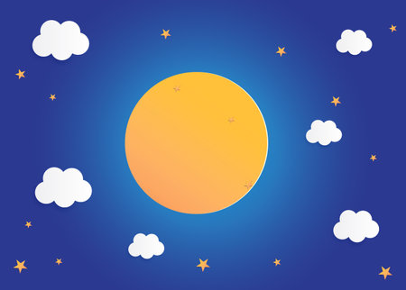 moon and stars in midnight, paper art style background flat design vector illustrationのイラスト素材
