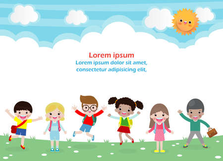 back to school,education concept, school kids,happy children go to school, Template for advertising brochure, your text, Vector Illustrationのイラスト素材