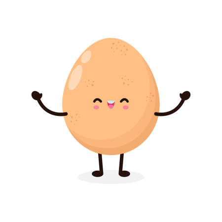 Funny cartoon Cute happy chicken egg smiling kawaii, healthy food concept, icon comic character Vector flat design illustration isolated on white backgroundのイラスト素材
