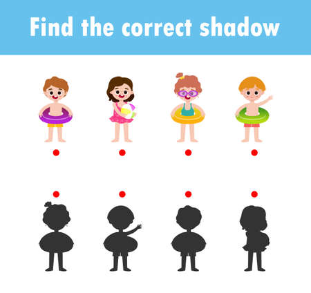Find the correct shadow. Educational game for children, Shadow Matching Game for kids, Visual game for kid. Connect the dots picture ,Education Vector Illustration.のイラスト素材
