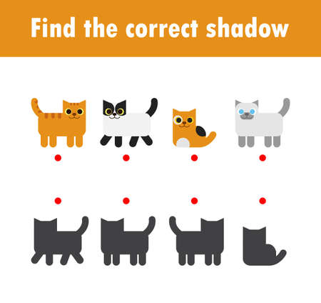 Find the correct shadow. Educational game for children, Shadow Matching Game for kids, Visual game for kid. Connect the dots picture ,Education Vector Illustration.のイラスト素材