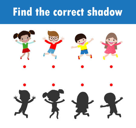 Find the correct shadow. Educational game for children, Shadow Matching Game for kids, Visual game for kid. Connect the dots picture ,Education Vector Illustration.のイラスト素材