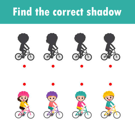 Find the correct shadow. Educational game for children, Shadow Matching Game for kids, Visual game for kid. Connect the dots picture ,Education Vector Illustration.のイラスト素材
