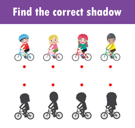 Find the correct shadow. Educational game for children, Shadow Matching Game for kids, Visual game for kid. Connect the dots picture ,Education Vector Illustration.のイラスト素材