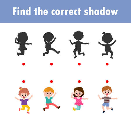 Find the correct shadow. Educational game for children, Shadow Matching Game for kids, Visual game for kid. Connect the dots picture ,Education Vector Illustration.のイラスト素材