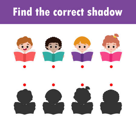 Find the correct shadow. Educational game for children, Shadow Matching Game for kids, Visual game for kid. Connect the dots picture ,Education Vector Illustration.のイラスト素材
