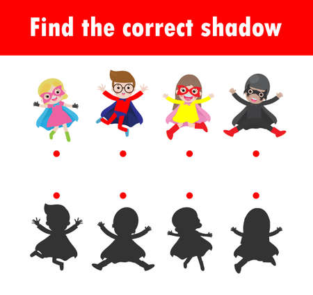 Find the correct shadow. Educational game for children, Shadow Matching Game for kids, Visual game for kid. Connect the dots picture ,Education Vector Illustration.のイラスト素材