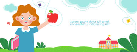 back to school with school kids education concept, cartoon happy children background banner Template for advertising brochure, your text, child and frame isolated Vector Illustratiのイラスト素材