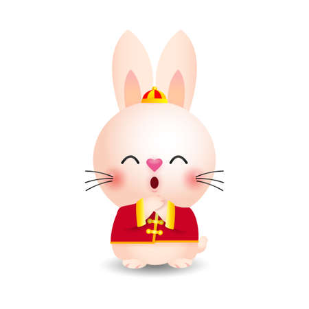 Happy Chinese new year 2023 greeting card, the year of the rabbit zodiac, Little bunny greeting gong xi fa cai, calendar, Cartoon isolated white background vector illustrationのイラスト素材