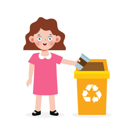 kid collect rubbish for recycling, Child Segregating Trash, recycling trash, Save the World, recycling isolated on white backgrounds vector Illustrationのイラスト素材