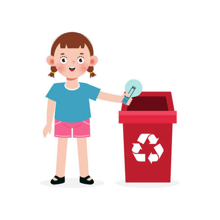 kid collect rubbish for recycling, Child Segregating Trash, recycling trash, Save the World, recycling isolated on white backgrounds vector Illustrationのイラスト素材