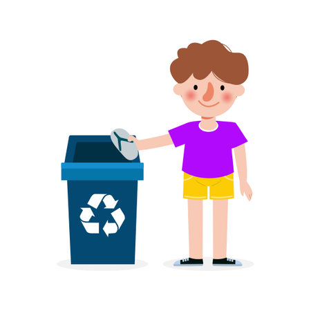 kid collect rubbish for recycling, Child Segregating Trash, recycling trash, Save the World, recycling isolated on white backgrounds vector Illustrationのイラスト素材