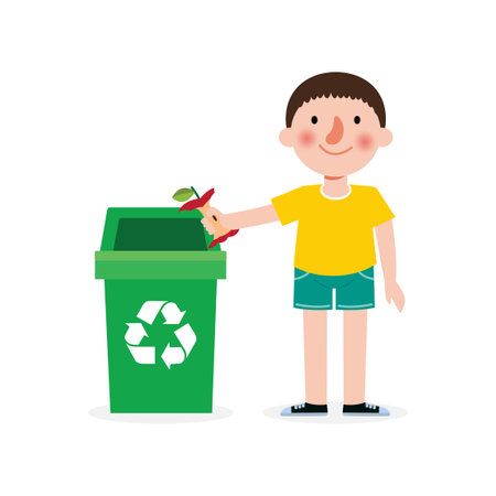 kid collect rubbish for recycling, Child Segregating Trash, recycling trash, Save the World, recycling isolated on white backgrounds vector Illustrationのイラスト素材
