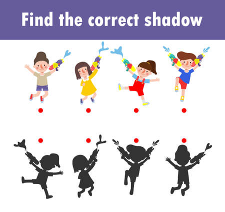 Shadow Matching Game for kids, Visual game for kid, find the correct Shadow, Instructional media, Connect the dots picture, Education isolated on background Vector Illustration.のイラスト素材