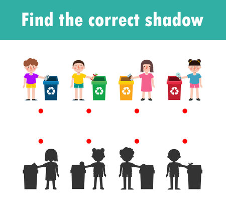 Shadow Matching Game for kids, Visual game for kid, find the correct Shadow, Instructional media, Connect the dots picture, Education isolated on background Vector Illustration.のイラスト素材