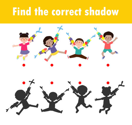 Shadow Matching Game for kids, Visual game for kid, find the correct Shadow, Instructional media, Connect the dots picture, Education isolated on background Vector Illustration.のイラスト素材