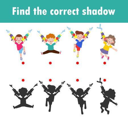 Shadow Matching Game for kids, Visual game for kid, find the correct Shadow, Instructional media, Connect the dots picture, Education isolated on background Vector Illustration.のイラスト素材