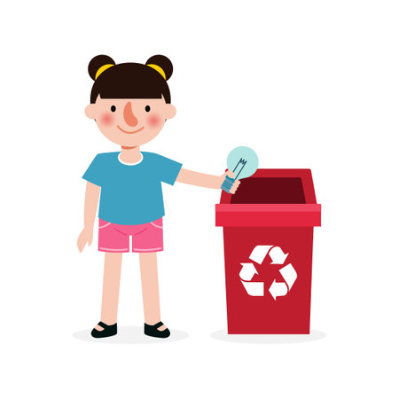kid collect rubbish for recycling, Child Segregating Trash, recycling trash, Save the World, recycling isolated on white backgrounds vector Illustrationのイラスト素材