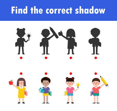 Shadow Matching Game for kids, Visual game for kid, find the correct Shadow, Instructional media, Connect the dots picture, Education isolated on background Vector Illustration.のイラスト素材