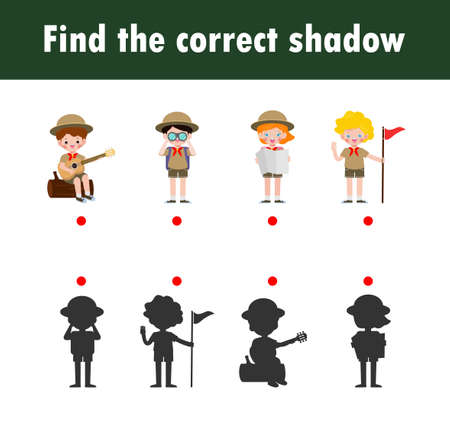Shadow Matching Game for kids, Visual game for kid, find the correct Shadow, Instructional media, Connect the dots picture, Education isolated on background Vector Illustration.のイラスト素材