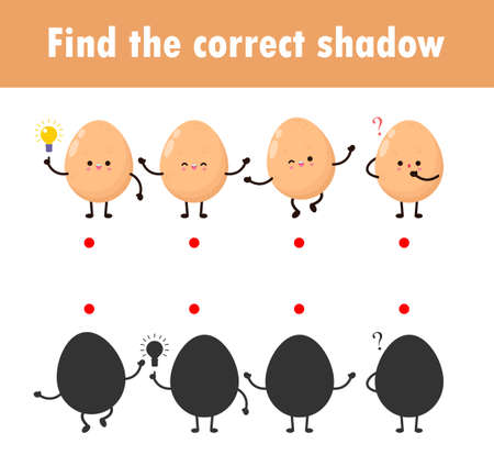 Shadow Matching Game for kids, Visual game for kid, find the correct Shadow, Instructional media, Connect the dots picture, Education isolated on background Vector Illustration.のイラスト素材