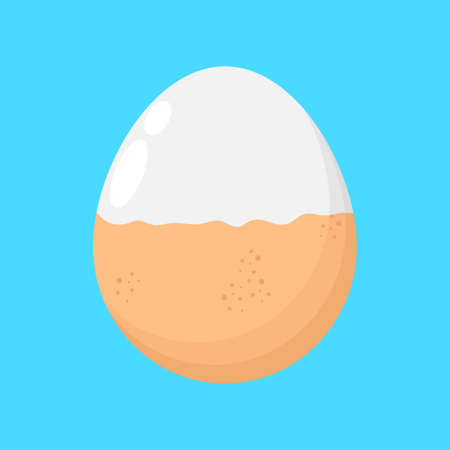 Eggs half peeled, Funny cartoon Cute chicken egg , healthy food concept, icon comic character isolated on white background vector illustration flat styleのイラスト素材