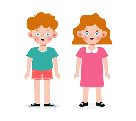 Set of american children Standing isolated on white backgroun, happy black kids Vector Illustration flat stylesのイラスト素材