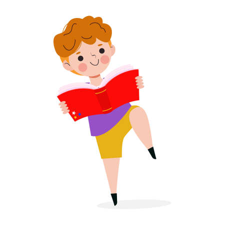 Vector Illustration Of Kids Reading Book, Children Education isolated on white backgroundのイラスト素材