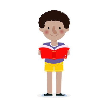 Vector Illustration Of Kids Reading Book, Children Education isolated on white backgroundのイラスト素材