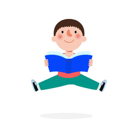 Vector Illustration Of Kids Reading Book, Children Education isolated on white backgroundのイラスト素材