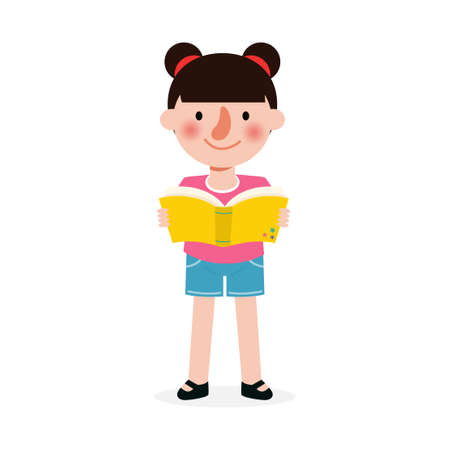Vector Illustration Of Kids Reading Book, Children Education isolated on white backgroundのイラスト素材