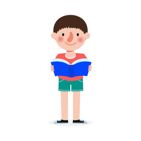 Vector Illustration Of Kids Reading Book, Children Education isolated on white backgroundのイラスト素材