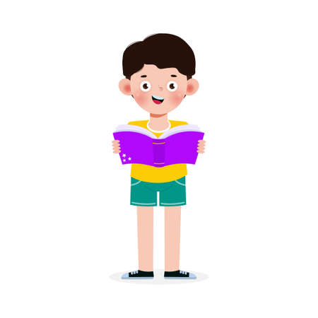 Vector Illustration Of Kids Reading Book, Children Education isolated on white backgroundのイラスト素材