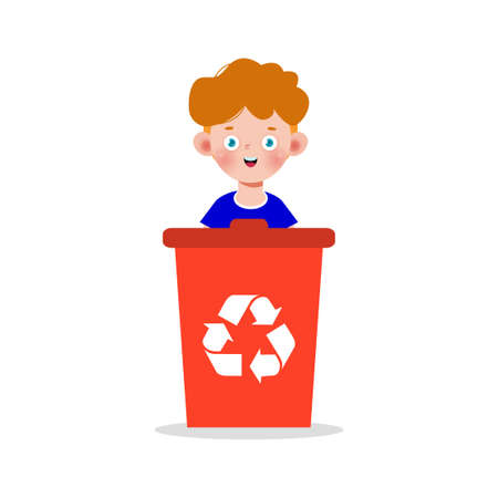 kid collect rubbish for recycling, Child Segregating Trash, recycling trash, Save the World, recycling isolated on white backgrounds vector Illustrationのイラスト素材
